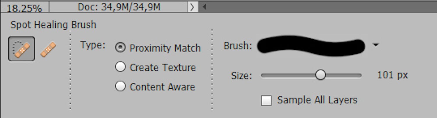 Spot Healing Brush Tool i Photoshop Elements.